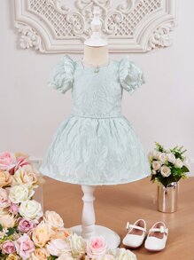 SHEIN 嬰兒提花泡泡袖上衣和裙子 - 薄荷綠 - 查看 1