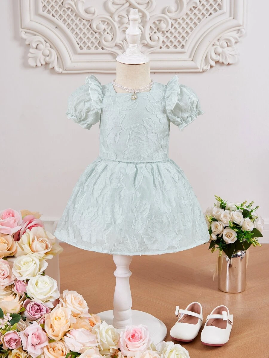 SHEIN 嬰兒提花泡泡袖上衣和裙子 - 薄荷綠 - 查看 1