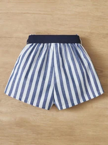 SHEIN Baby Striped Print Belted Shorts - Blue and White - View 2