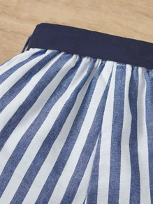 SHEIN Baby Striped Print Belted Shorts - Blue and White - View 3