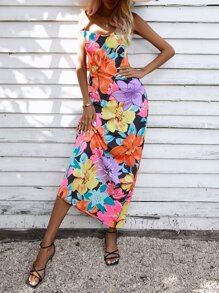 SHEIN VCAY Floral Print Draped Tie Backless Cami Dress - Multicolor - View 7