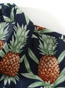 男士鳳梨印花前紐扣襯衫 - 藏蓝色 - 查看 3