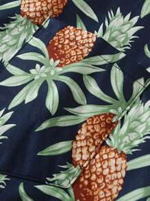 男士鳳梨印花前紐扣襯衫 - 藏蓝色 - 查看 4