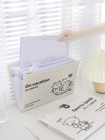 1pc Cartoon Pattern Accordion File Folder, Random Color, Water-Resistant & Easy To Clean