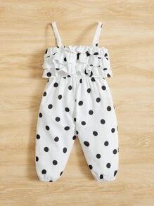 SHEIN Baby Polka Dot Ruffle Trim Cami Jumpsuit - Black and White - View 2