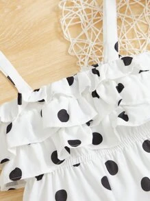 SHEIN Baby Polka Dot Ruffle Trim Cami Jumpsuit - Black and White - View 3