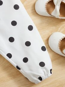 SHEIN Baby Polka Dot Ruffle Trim Cami Jumpsuit - Black and White - View 4