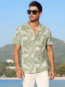 Men Tropical Print Hawaiian Shirt - Mint Green - View 1
