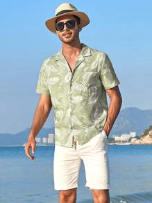 Men Tropical Print Hawaiian Shirt - Mint Green - View 4