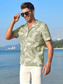 Men Tropical Print Hawaiian Shirt - Mint Green - View 6