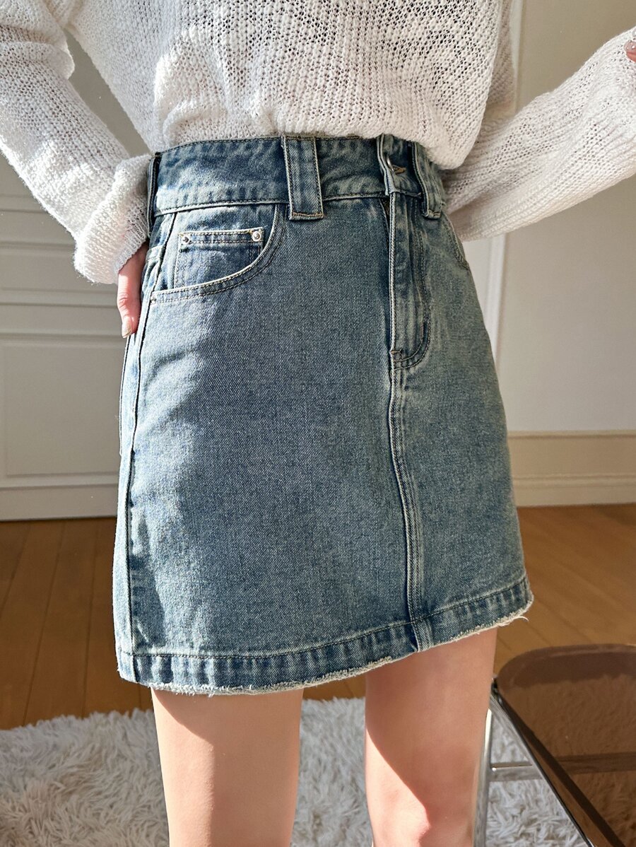 DAZY Women's Casual Denim Mini Skirt, Summer Street Style - Medium Wash - View 1