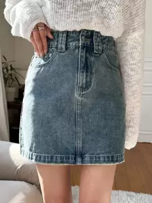 DAZY Women's Casual Denim Mini Skirt, Summer Street Style - Medium Wash - View 2