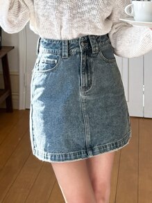 DAZY Women's Casual Denim Mini Skirt, Summer Street Style - Medium Wash - View 3