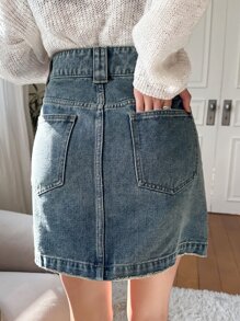 DAZY Women's Casual Denim Mini Skirt, Summer Street Style - Medium Wash - View 5