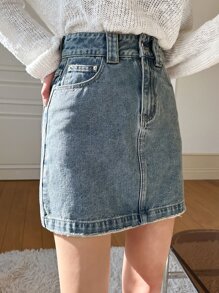 DAZY Women's Casual Denim Mini Skirt, Summer Street Style - Medium Wash - View 6