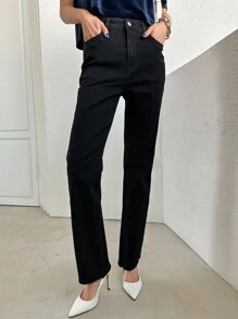 DAZY High Waist Raw Cut Flare Leg Jeans - Black - View 3