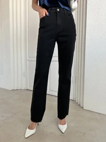 DAZY High Waist Raw Cut Flare Leg Jeans - Black - View 6