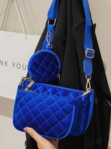 Argyle Quilted Crossbody Bag With Coin Purse - Royal Blue - View 2