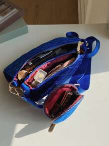 Argyle Quilted Crossbody Bag With Coin Purse - Royal Blue - View 7