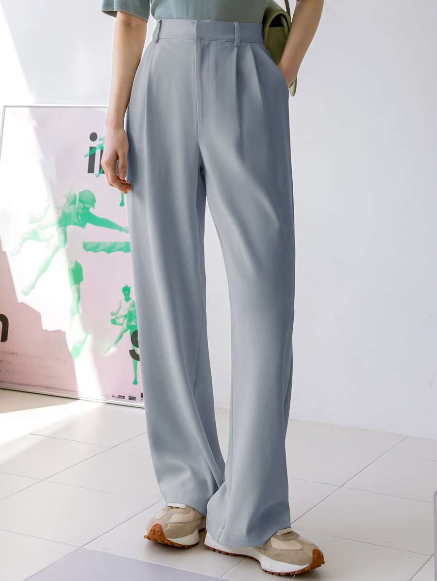 DAZY Quần ống rộng chi tiết xếp li, Quần váy nữ - Màu xanh bụi bặm - Xem 1