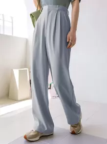 DAZY Quần ống rộng chi tiết xếp li, Quần váy nữ - Màu xanh bụi bặm - Xem 4