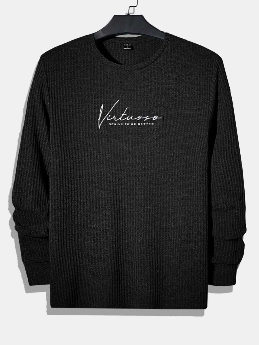 Manfinity Men Slogan Embroidery Textured Tee - Black - View 1