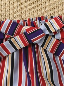 Toddler Girls Ruffle Trim Tank Top & Striped Belted Shorts - Multicolor - View 4