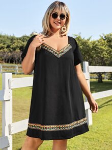 SHEIN VCAY Vestido ribete con cinta en contraste de manga raglán