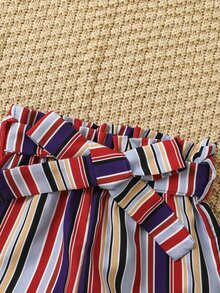 Toddler Girls Ruffle Trim Tank Top & Striped Belted Shorts - Multicolor - View 7