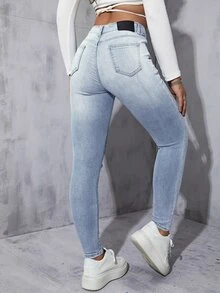 Jeans ajustados desgarro de talle alto - Lavado ligero - Ver 2