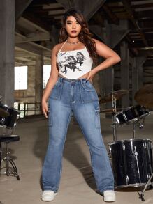 SHEIN ICON 大碼側翻蓋口袋工裝牛仔褲