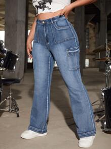 SHEIN ICON 大碼側翻蓋口袋工裝牛仔褲