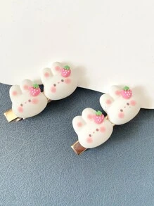 2 chiếc kẹp tóc trang trí hình thỏ - trắng - Xem 3