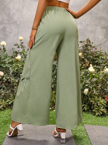 SHEIN VCAY Frill Trim Wide Leg Trousers - Mint Green - View 2