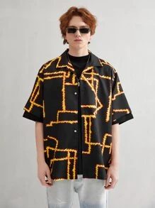 Men Graphic Print Drop Shoulder Shirt - Multicolor - View 3