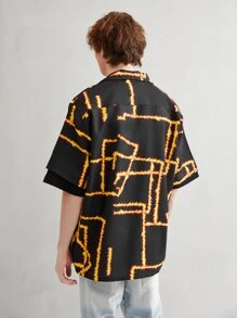 Men Graphic Print Drop Shoulder Shirt - Multicolor - View 2
