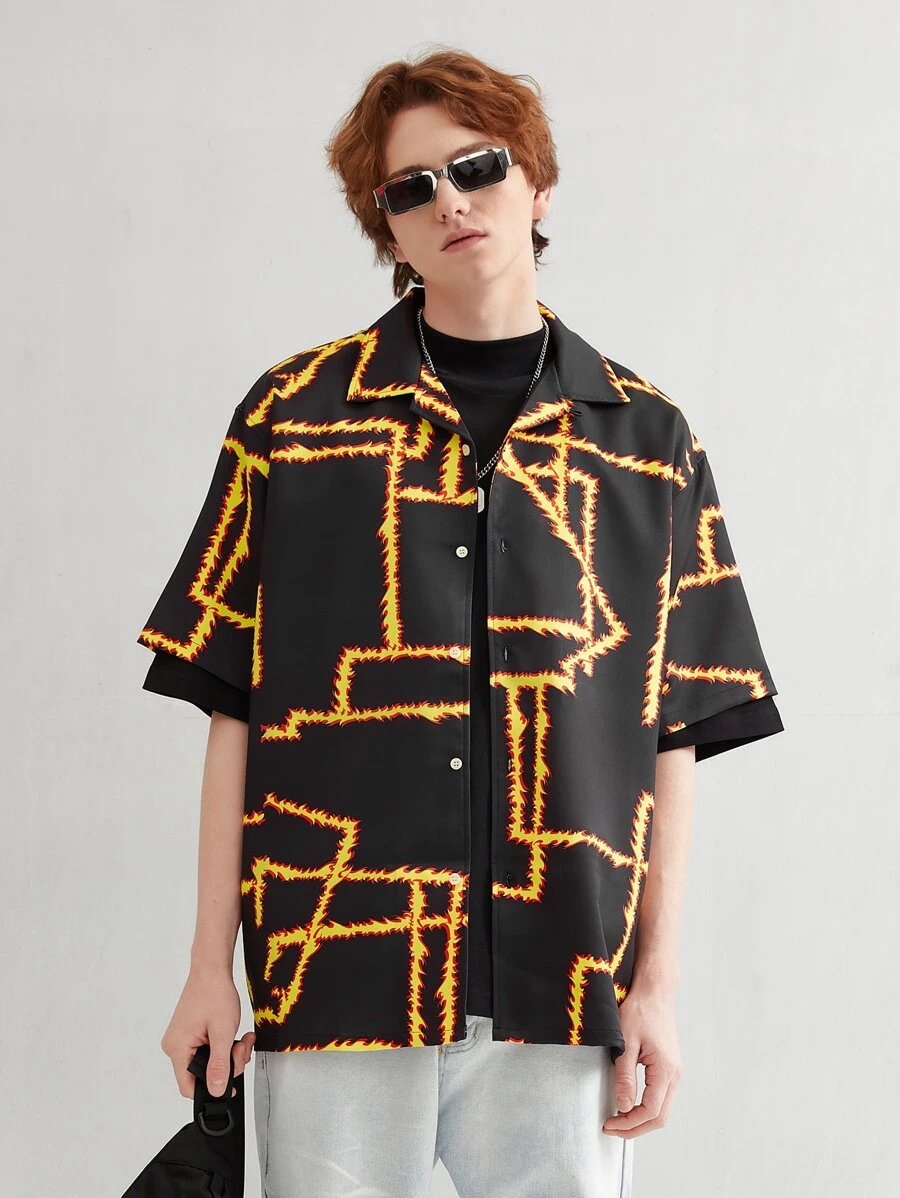 Men Graphic Print Drop Shoulder Shirt - Multicolor - View 1