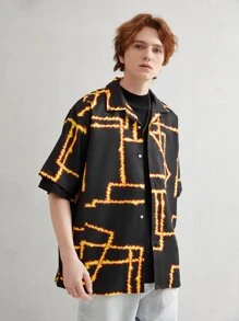 Men Graphic Print Drop Shoulder Shirt - Multicolor - View 4