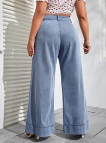 SHEIN VCAY Plus High Waist Wide Leg Jeans - Light Wash - View 2