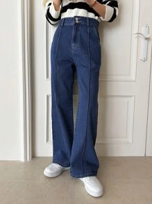 DAZY 頂針直筒牛仔褲 - 深色水洗藍 - 查看 6