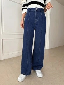 DAZY 頂針直筒牛仔褲 - 深色水洗藍 - 查看 7