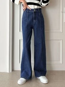 DAZY 頂針直筒牛仔褲 - 深色水洗藍 - 查看 8