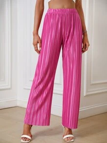 Zolique 高腰褶皺闊腿褲 - 玫紅色 - 查看 3