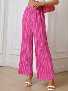 Zolique 高腰褶皺闊腿褲 - 玫紅色 - 查看 6