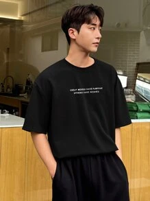 DAZY Men Slogan Graphic Drop Shoulder Tee - Black - View 1