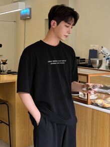 DAZY Men Slogan Graphic Drop Shoulder Tee - Black - View 4