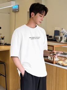 DAZY Men Slogan Graphic Drop Shoulder Tee - White - View 4