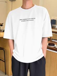 DAZY Men Slogan Graphic Drop Shoulder Tee - White - View 5