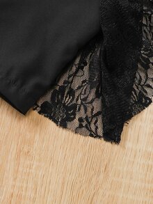 Baby Contrast Lace Cami Romper With Headband - Black - View 4