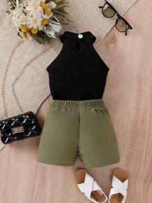 Baby Girl Halter Top & Flap Pocket Shorts Without Belt Bag - Multicolor - View 2